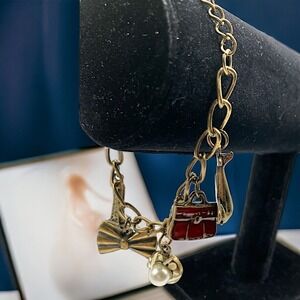 Vintage Brass Travel Charm 9" Bracelet!